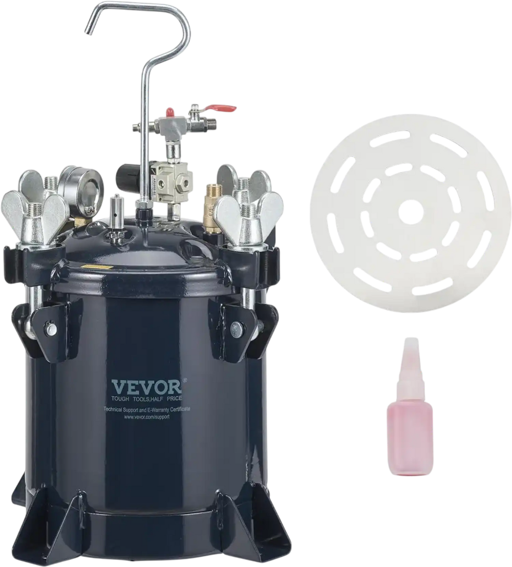 VEVOR 10L/2.5gal Spray Paint Pressure Pot Tank,  70PSI Max Air Paint Pressure Pot, Metal Rack and Leak Repair Sealant for Industry Home Decor Architecture Construction Automotive Painting