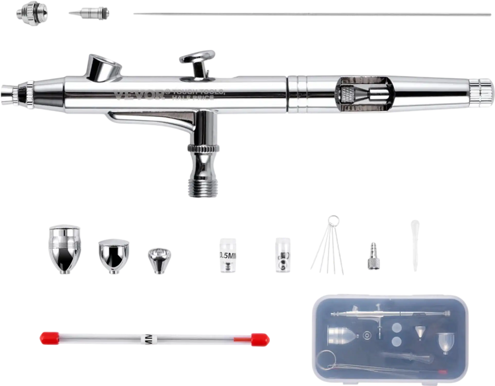 VEVOR Airbrush Gun, Dual Action Gravity Feed with 0.3 mm and 0.5 mm Nozzles, Airbrush Kit with 2/7/12ml Copper Cups and Cleaning Accessories, Ideal for Painting Models, Desserts, Cakes, and Nail Art