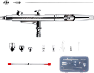 VEVOR Airbrush Gun, Dual Action Gravity Feed with 0.3 mm and 0.5 mm Nozzles, Airbrush Kit with 2/7/12ml Copper Cups and Cleaning Accessories, Ideal for Painting Models, Desserts, Cakes, and Nail Art