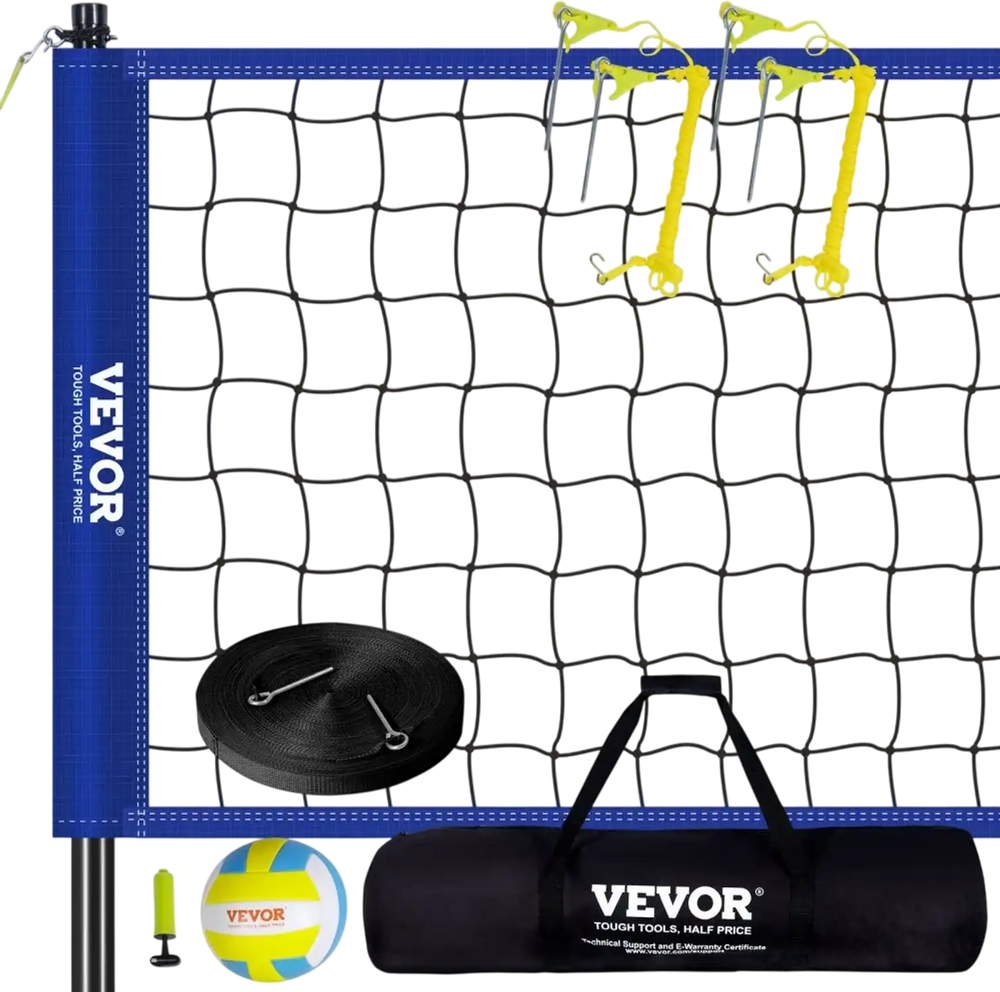 VEVOR Outdoor Portable Volleyball Net System, Adjustable Height Steel Poles, Professional Volleyball Set with PVC Volleyball, Pump, Carrying Bag, Heavy Duty Volleyball Net for Backyard, Beach, Lawn