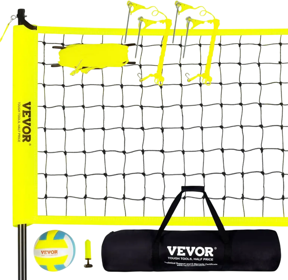 VEVOR Outdoor Portable Volleyball Net System, Adjustable Height Steel Poles, Professional Volleyball Set with PVC Volleyball, Pump, Carrying Bag, Heavy Duty Volleyball Net for Backyard, Beach, Lawn