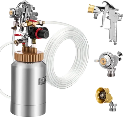 VEVOR Spray Paint Pressure Pot, 0.5 Gal/2 L Pressure Pot Paint Sprayer, φ1.8mm + φ3mm Two Spray Guns Central Pneumatic Sprays Gun with Two 9.8 FT/3 m Hoses for Furniture, Car, Fence, Max 45 Psi