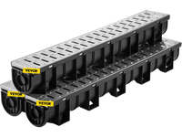 VEVOR Trench Drain System, Channel Drain with Metal Grate, 5.9x5.1-Inch HDPE Drainage Trench, Black Plastic Garage Floor Drain, 3x39 Trench Drain Grate, with 3 End Caps, for Garden, Driveway-3 Pack
