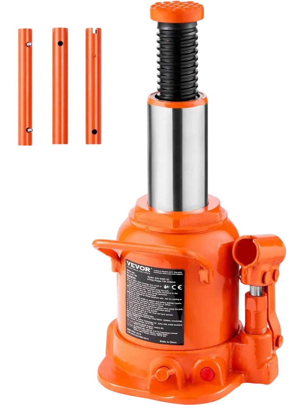 VEVOR Hydraulic Bottle Jack, 20 Ton/44092 lbs Welded Bottle Jack with 6.69''-12.6'' Lifting Range & 3-Section Long Handle, for Car, Pickup, Truck, RV, Auto Repair, Industrial Engineering