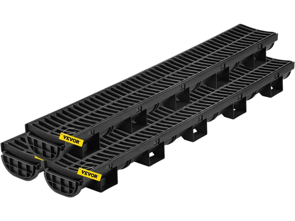 VEVOR Trench Drain System, Channel Drain with Plastic Grate, 5.7x3.1-Inch HDPE Drainage Trench, Black Plastic Garage Floor Drain, 3x39 Trench Drain Grate, with 3 End Caps, for Garden, Driveway-3 Pack
