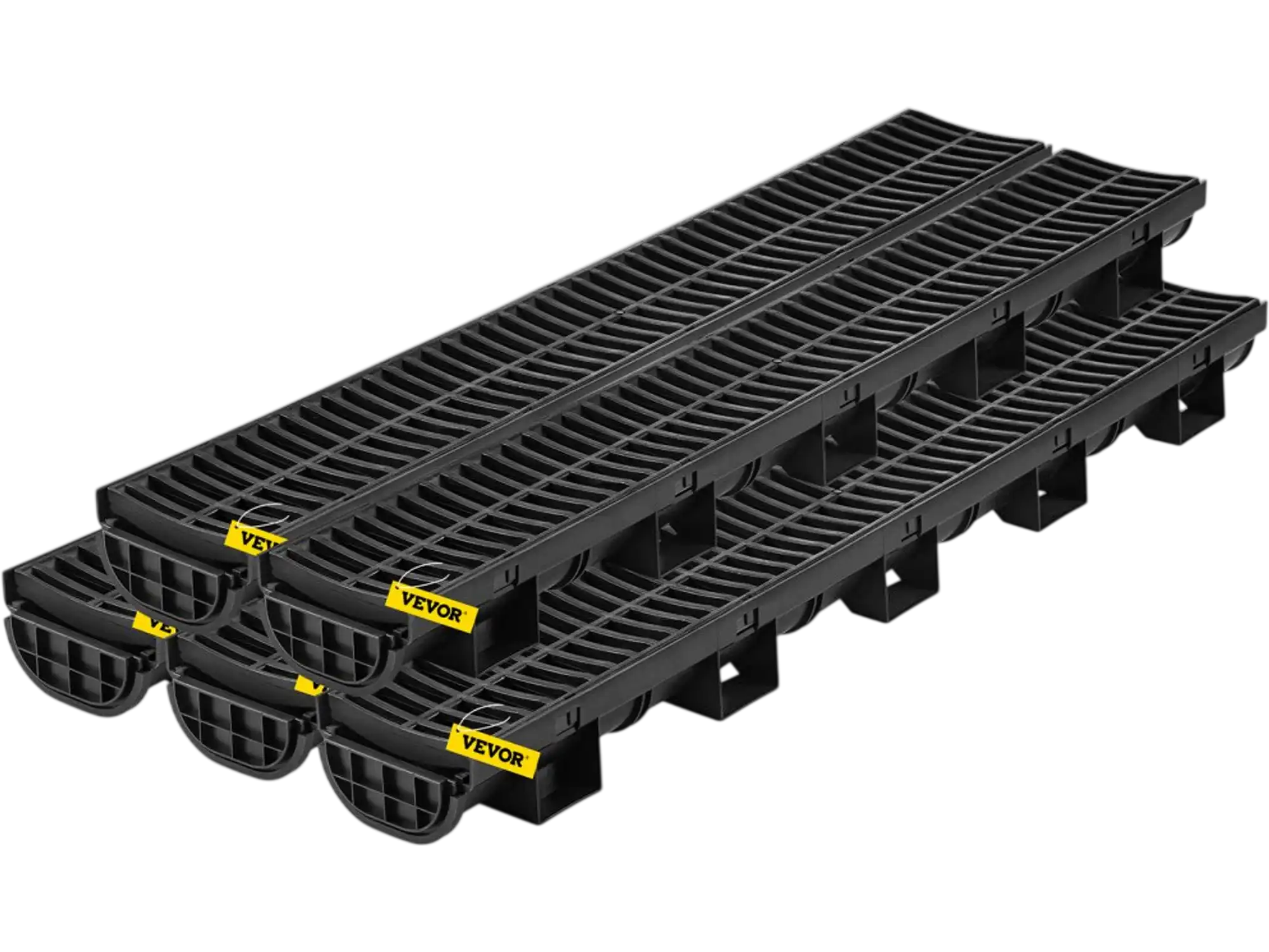 Vevor Trench Drain System Channel Drain Kit with Plastic Grate 5-Pack New
