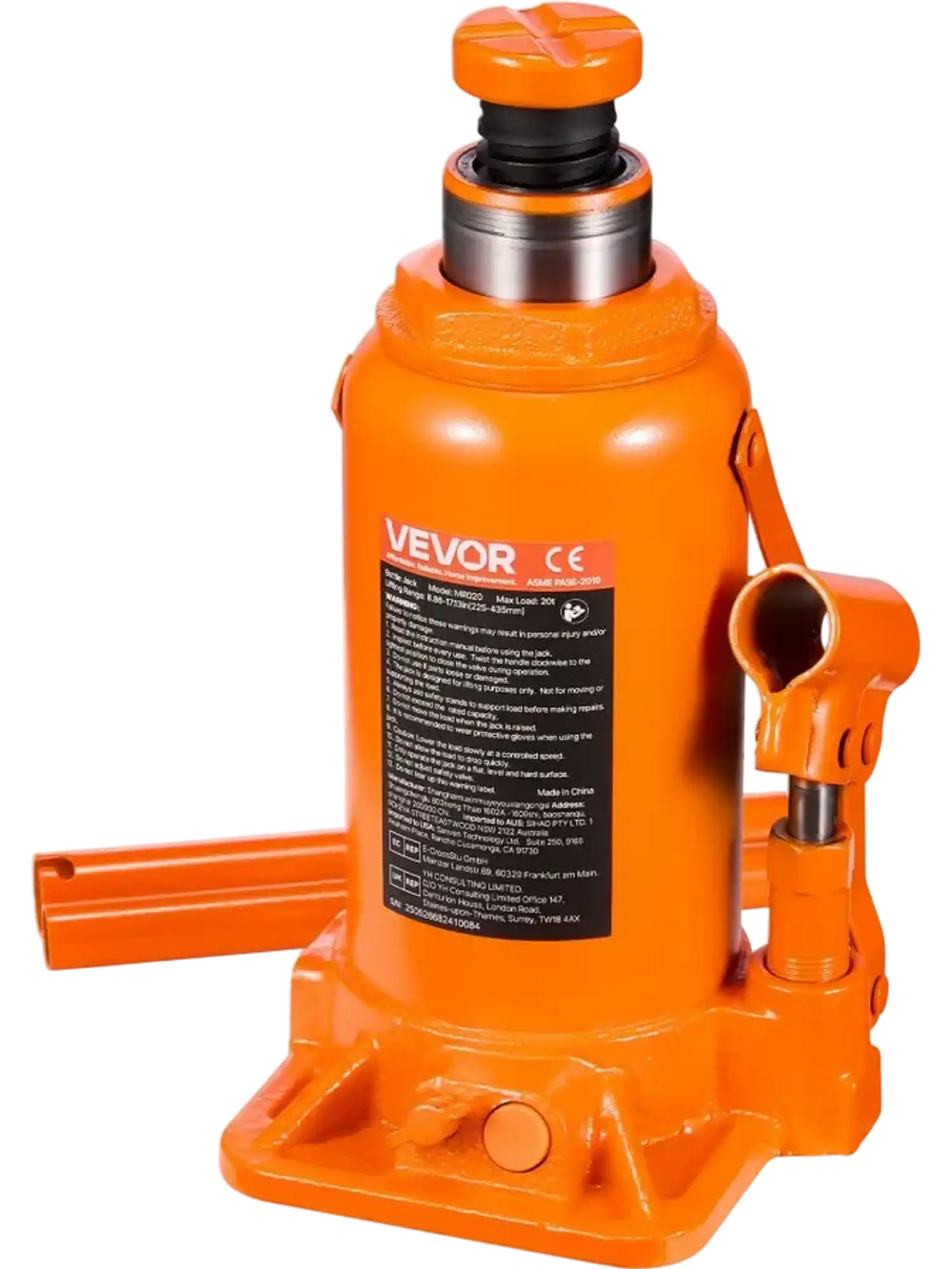 VEVOR Hydraulic Bottle Jack, 20 Ton (44092 lbs) Capacity, 8.9-17.1 Inch Lifting Range, Heavy Duty Welded Bottle Jack for Car, SUV, Pickup, Auto Repair, House Lift and Agricultural Equipment, Orange