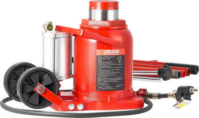 VEVOR Air Hydraulic Bottle Jack, 50 Ton (110231.5 lbs) Capacity, 10.4-16.1 Inch Lifting Range, Pneumatic/Manual Heavy Duty Welded Bottle Jack with Pump for Car, SUV, Pickup, Truck, RV Auto Repair, Red