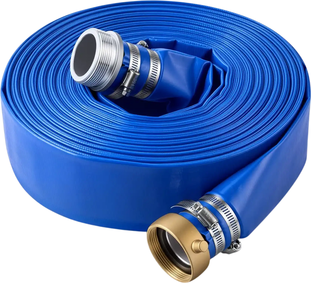 VEVOR Discharge Hose 2" x 100 ft PVC Lay Flat Backwash Water Pump Hose, for Swimming Pool Sand Filter & Sump Pump, Water Transfer Drainage, Weather & Burst-Resistant, with Pin Lug Fittings, Blue