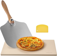 VEVOR Pizza Stone, 20 x 14 x 0.6 in Rectangular Cordierite Pizza Stone, 1450℉ Heat-Resistant Cook Stone, Extra Large Baking-Stone with Metal Peel, Scraper, for Kitchen Bake Oven, BBQ Grill