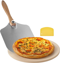 VEVOR Pizza Stone, 15 in Round Pizza Stone,  0.67 in Large Cordierite Baking-Stone with Metal Peel, Scrape, 1450℉ Heat-Resistant Cooking Stones, for Kitchen Oven, Baking Pizzas, BBQ Grilling