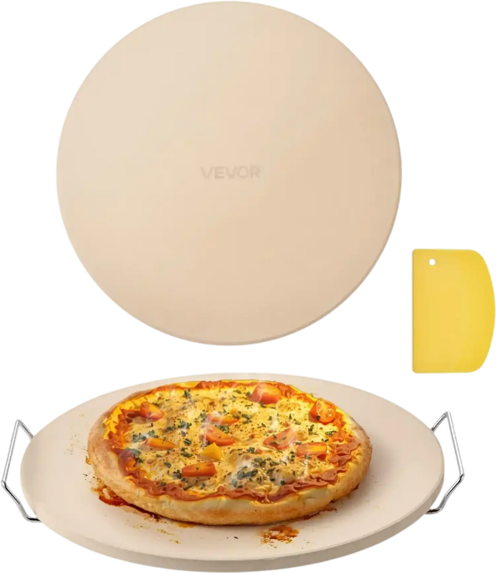 VEVOR Pizza Stone, 16 in Round Pizza Stone, 0.67" Thick Extra Large Baking-Stone with Rack Stand, 1450℉ Heat-Resistant Cooking Stones, for Kitchen Oven, Baking Pizzas, BBQ Grill