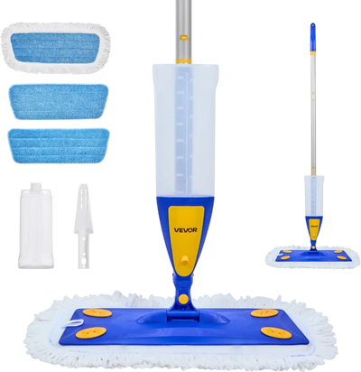 VEVOR Spray Mop, with 3 Washable Pads for Dry and Wet Floor Cleaning and a 27oz Refillable Water Tank, Microfiber Dust Wet Mop & Twisted Cotton Dry Mop, Commercial Home Use for Tiles/Vinyl/Wood Floor