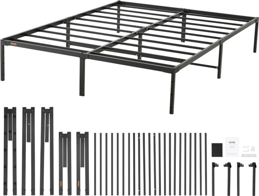 VEVOR 14 Inch Queen Metal Bed Frame Platform, No Box Spring Needed, 1500 lbs Loading Capacity Embedded Heavy Duty Mattress Foundation with Steel Slat Support, Easy Assembly, Noise Free