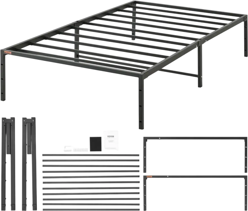 VEVOR 14 Inch Twin Metal Bed Frame Platform, No Box Spring Needed, Embedded Mattress Foundation with Steel Slat Support, Easy Assembly, Noise Free