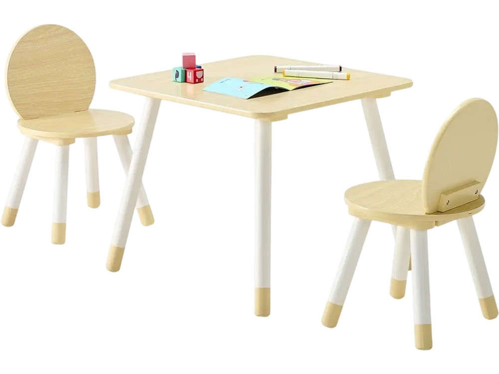 VEVOR Kids Table and 2 Chairs Set, Toddler Table and Chair Set with Rounded Edge Design & Graffiti Desktop, Wooden Desk for Art, Craft, Reading, Learning, Drawing, Classroom/Daycare/Home, Burlywood