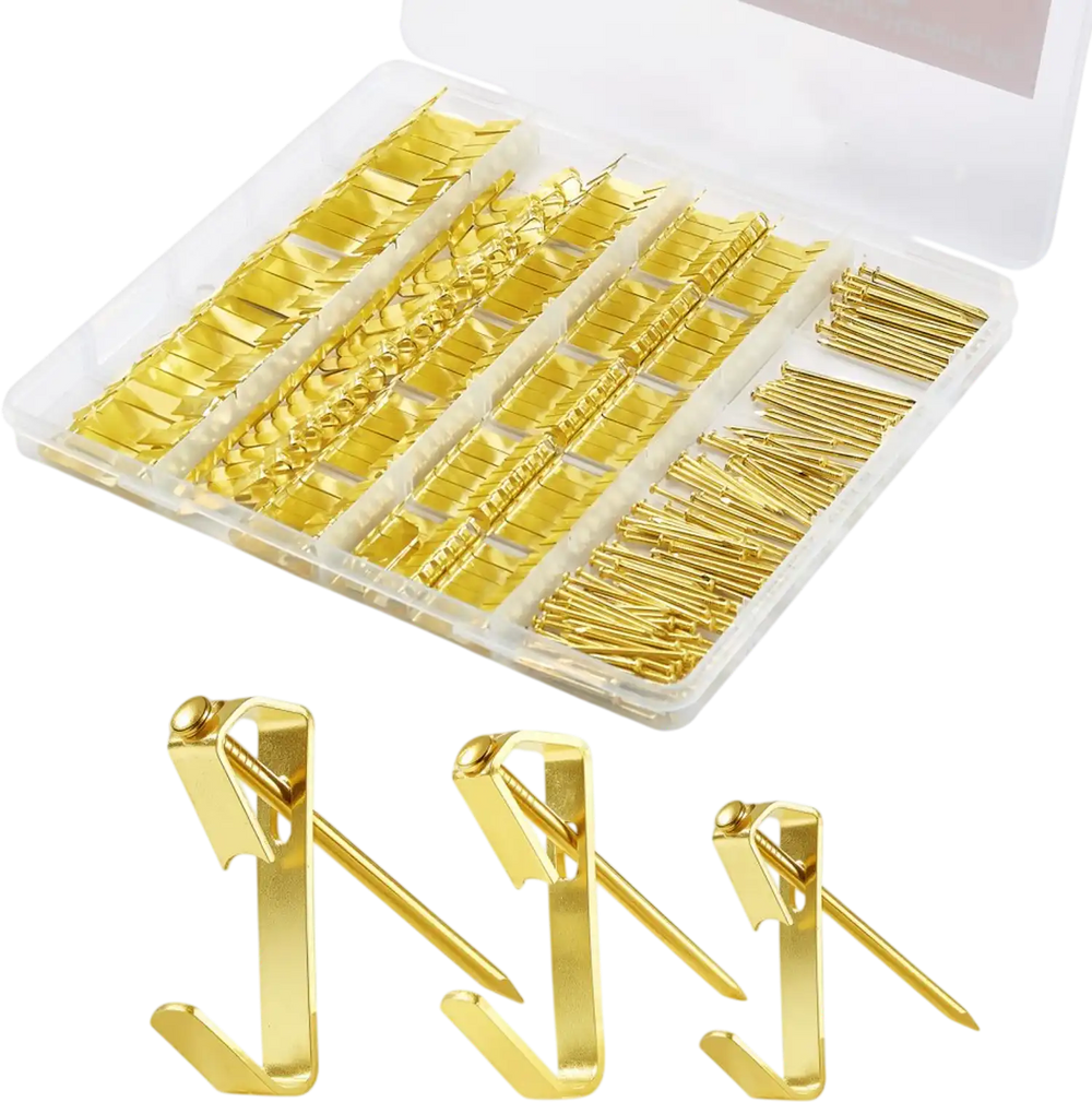 VEVOR 274 Pieces Picture Hanging Kit, 20lbs, 30lbs, and 50lbs Picture Hangers, Heavy Duty Metal Pictures Hanging Hooks with Nails for Mirror, Painting, Photo Frame on Drywall and Wooden Wall, Gold