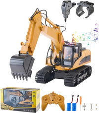VEVOR Remote Control Excavator Toy, 15 Channel, 3 in 1 Remote Control Digger with Metal Shovel, 1:14 Scale RC Excavator with Light & Sound, Full Functional Construction Vehicles for Kids, 2 Batteries