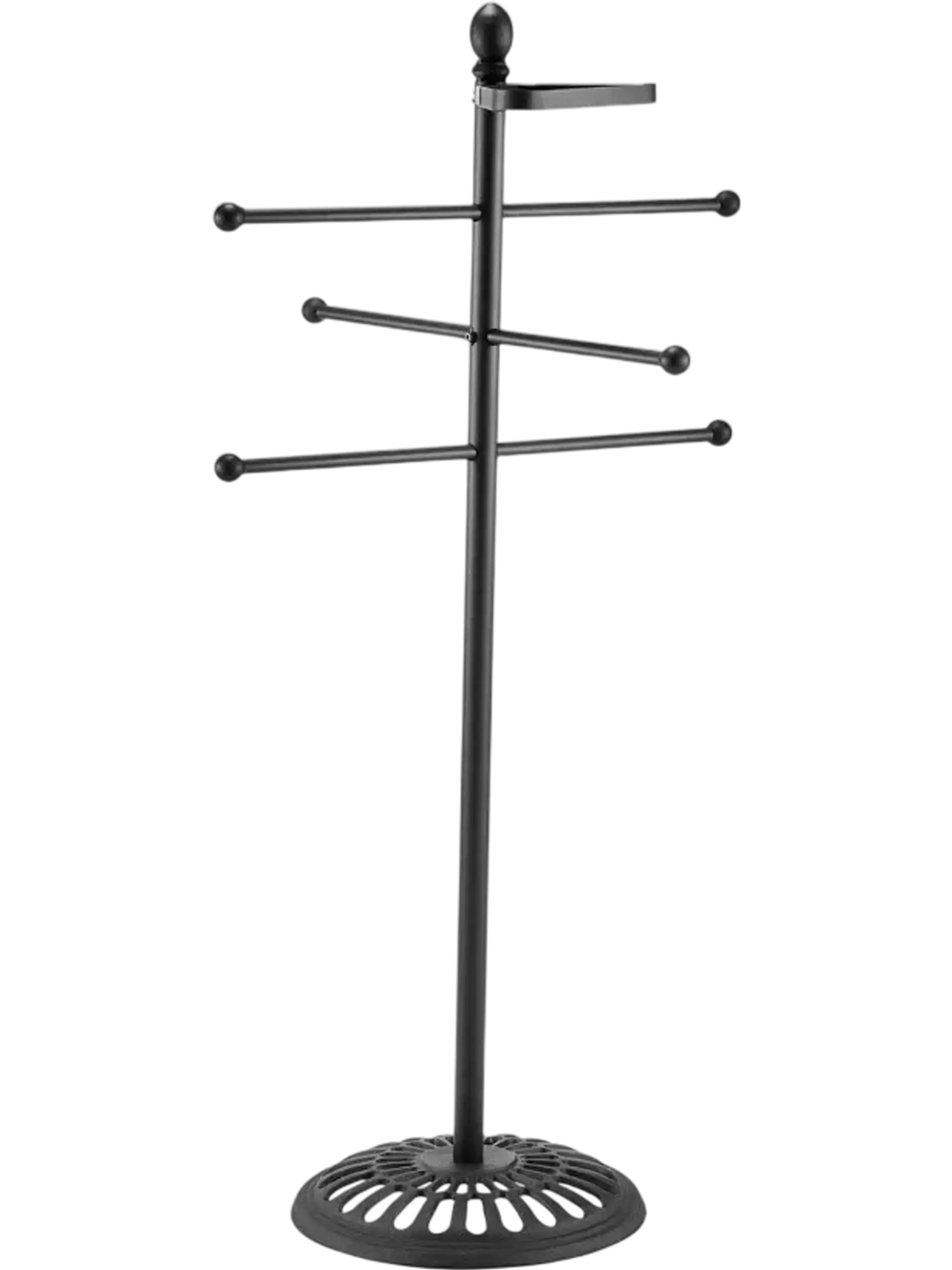 VEVOR Towel Rack, 3 Bars Outdoor Towel Holder with Metal Base, Freestanding Pool Towel Hanger Stand Next to Hot Tub, Outdoor or Indoor Quilt Drying Rack Organizer for Pool, Bathroom, Spa, Black