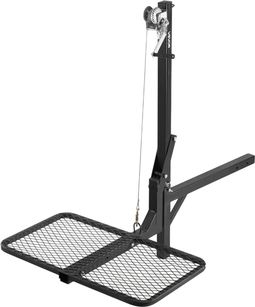 VEVOR Hitch Deer Hoist with Lifting System Platform, 300 lbs Load Capacity, Game Hoist Winch Lift with 2-inch Receiver, 360-Degree Swivel Shaft & Foldable, Hitch-Mounted Deer Hanger for Moving Game