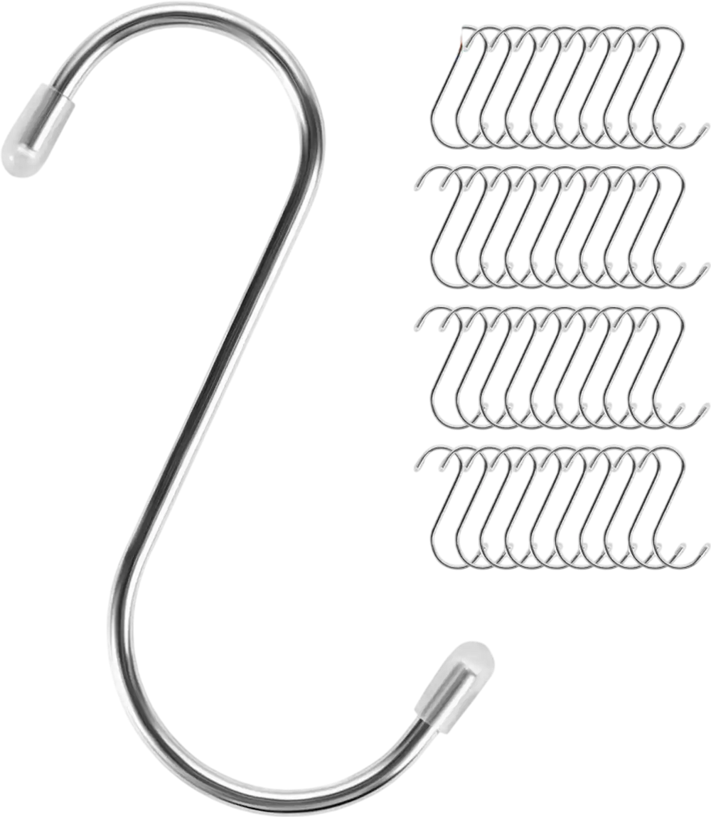 VEVOR S Hooks 40 Pack, 3.4 Inch Metal S Shaped Hangers of 22.05 LBS Load Capacity, Heavy Duty Stainless Steel Hanging Hooks for Hanging Plants, Jeans, Clothes in Garden, Closet, Kitchen, Bathroom