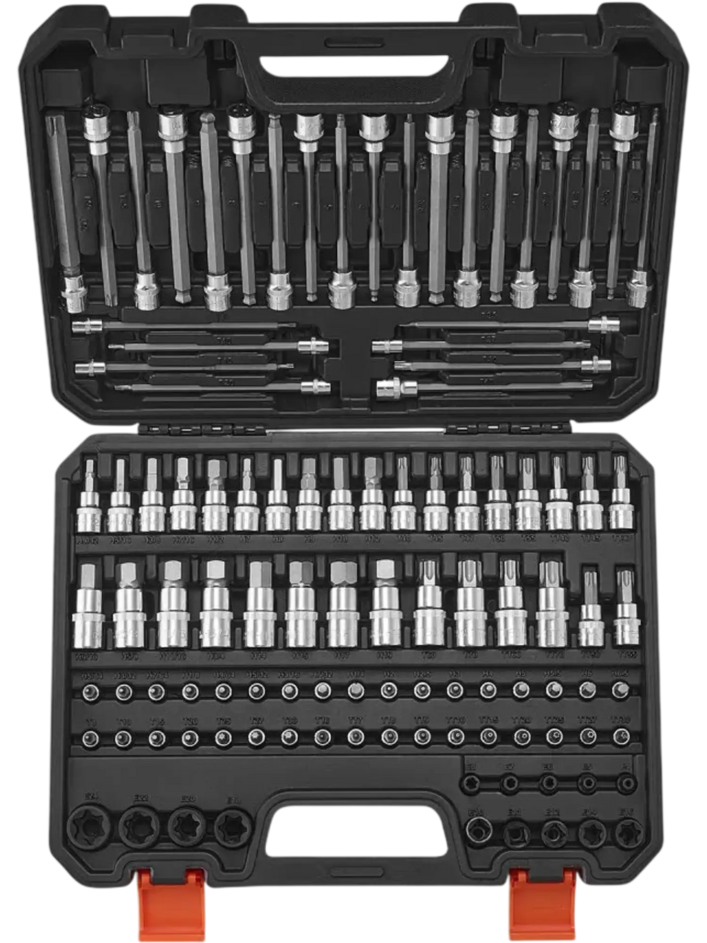 VEVOR Bit Socket Set, 107-Piece SAE and Metric, Hex/Torx/External Torx/Tamper-Proof/Extra Long, S2 Alloy Steel and Cr-V Steel, 1/4 in, 3/8 in, and 1/2 in Drives, with Enhanced Storage Case, Hand Use