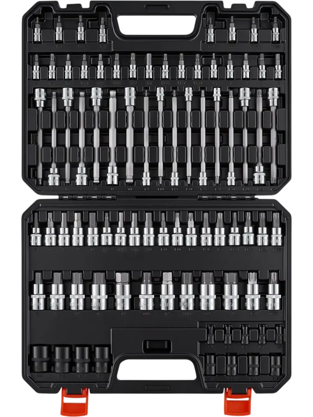 VEVOR Hex Bit Socket Set 84-Piece 1/4" 3/8" 1/2" Drive Hex Torx E-Torx, for Auto Repair Mechanical Maintenance, SAE and Metric, S2 Alloy & CR-V Steel with Portable Storage Case, Clear Markings