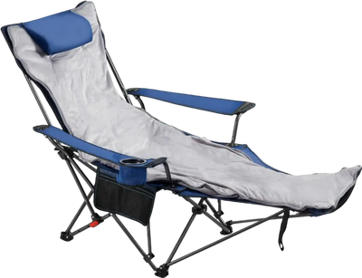 VEVOR Reclining Camping Chair, 4 Adjustable Positions, Portable Folding Lounger for Adults, Mesh Beach Chair with Footrest & Plush Cushion, Supports 220 lbs, Heavy Duty Camp Chairs for Patio, Blue