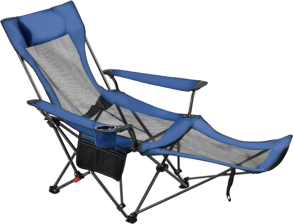 VEVOR Reclining Camping Chair, 4 Adjustable Positions, Portable Folding Lounger for Adults, Mesh Beach Chair with Headrest & Foot Rest, Supports 220 lbs, Heavy Duty Camp Chairs for Patio, Blue