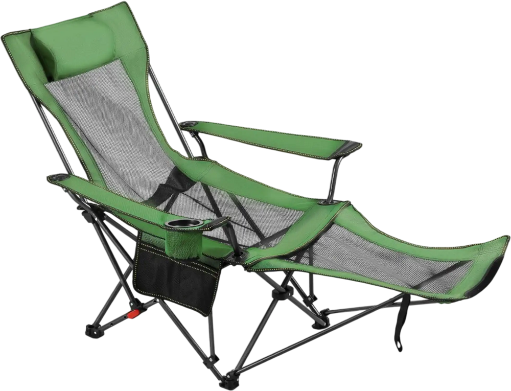 VEVOR Reclining Camping Chair, 4 Adjustable Positions, Portable Folding Lounger for Adults, Mesh Beach Chair with Headrest & Foot Rest, Supports 220 lbs, Heavy Duty Camp Chairs for Patio, Green