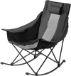 VEVOR Rocking Camping Chair, Portable Folding Rocker, Heavy-Duty Lawn Chair Recliner with Cupholder & Pocket, Supports 225lbs, Fully Padded Camp Chairs for Outdoor Patio Backyard Porch Garden