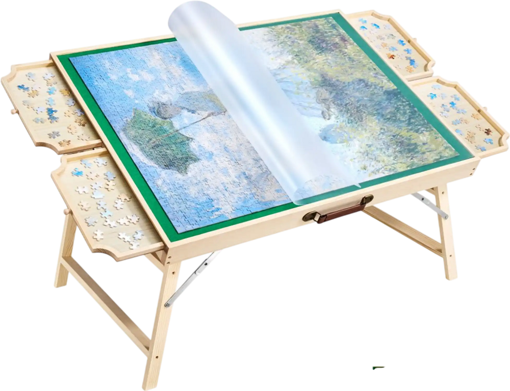VEVOR 1500 Piece Puzzle Table with Folding Legs, 4 Drawers and Cover, 34x25 in Portable Wooden Board, Felt Surface Jigsaw Puzzle Accessories for Adults, Adjustable 6-Tilting-Angle, Gift for Mom