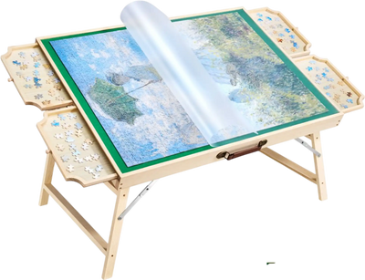 Vevor Puzzle Table Foldable 1500-Piece Wooden Board with Legs Drawers & Cover 34x25