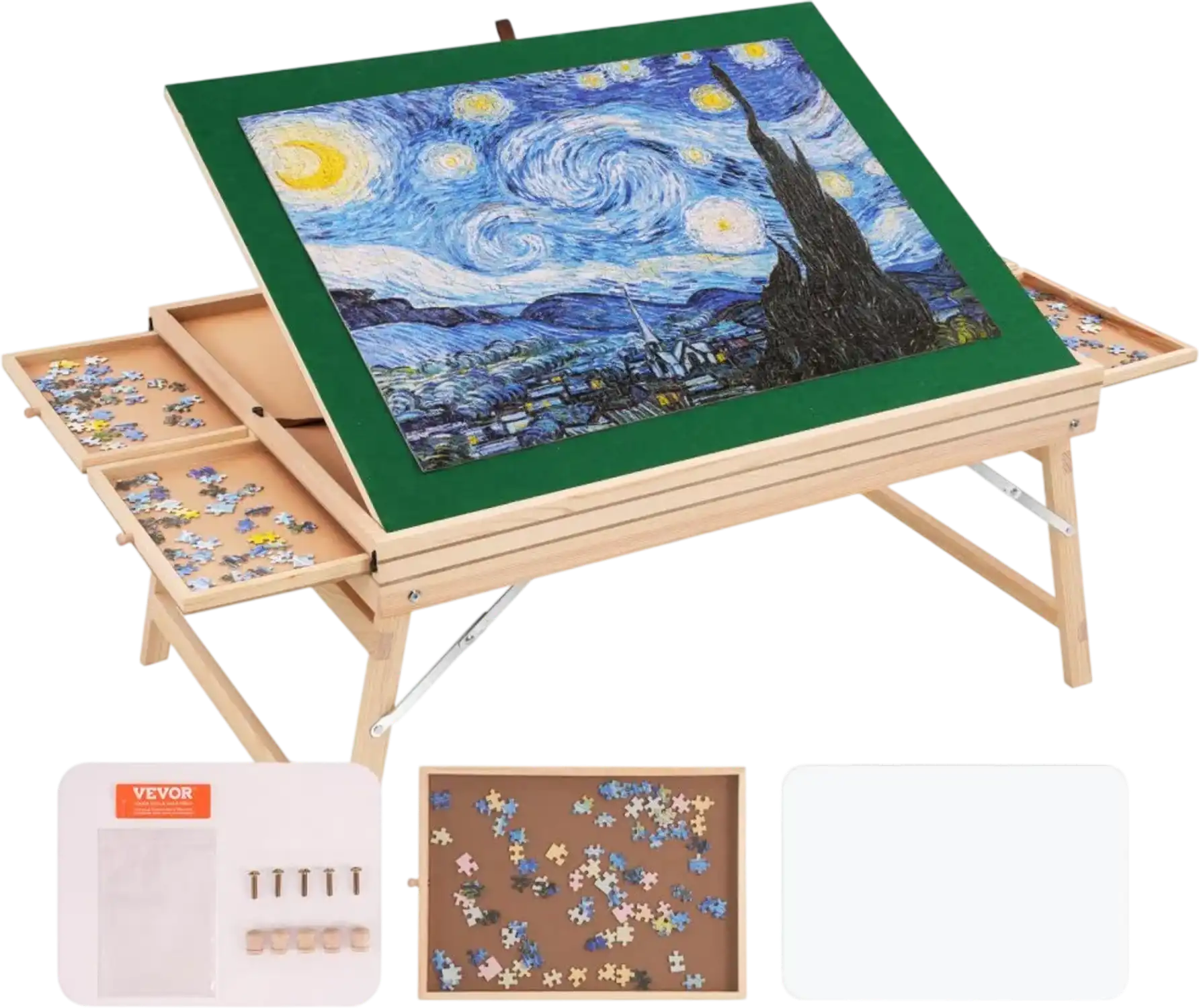 Vevor Puzzle Table 1500-Piece Folding Leg Wooden Puzzle Board with 4 Drawers & Cover New