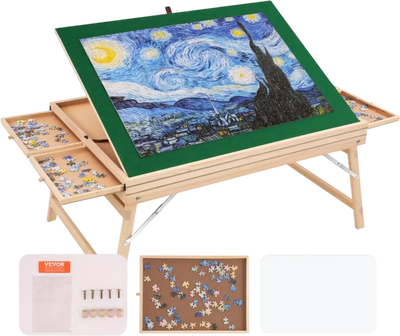 Vevor Puzzle Table 1500-Piece Folding Leg Wooden Puzzle Board with 4 Drawers & Cover New