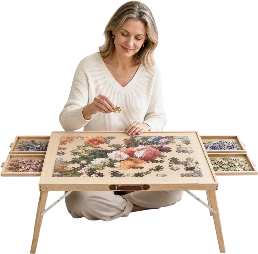 VEVOR 1500 Piece Puzzle Table with Folding Legs, 4 Drawers, Cover, 34x25 in, Birthday Gift for Mom, Portable Wooden Board, Jigsaw Accessories for Adults, Puzzles Organizer & Storage System