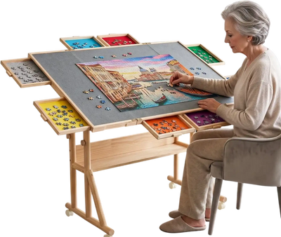 Vevor Jigsaw Table 2000-Piece Rotating Puzzle Table with Legs Wheels 8 Drawers 40x29