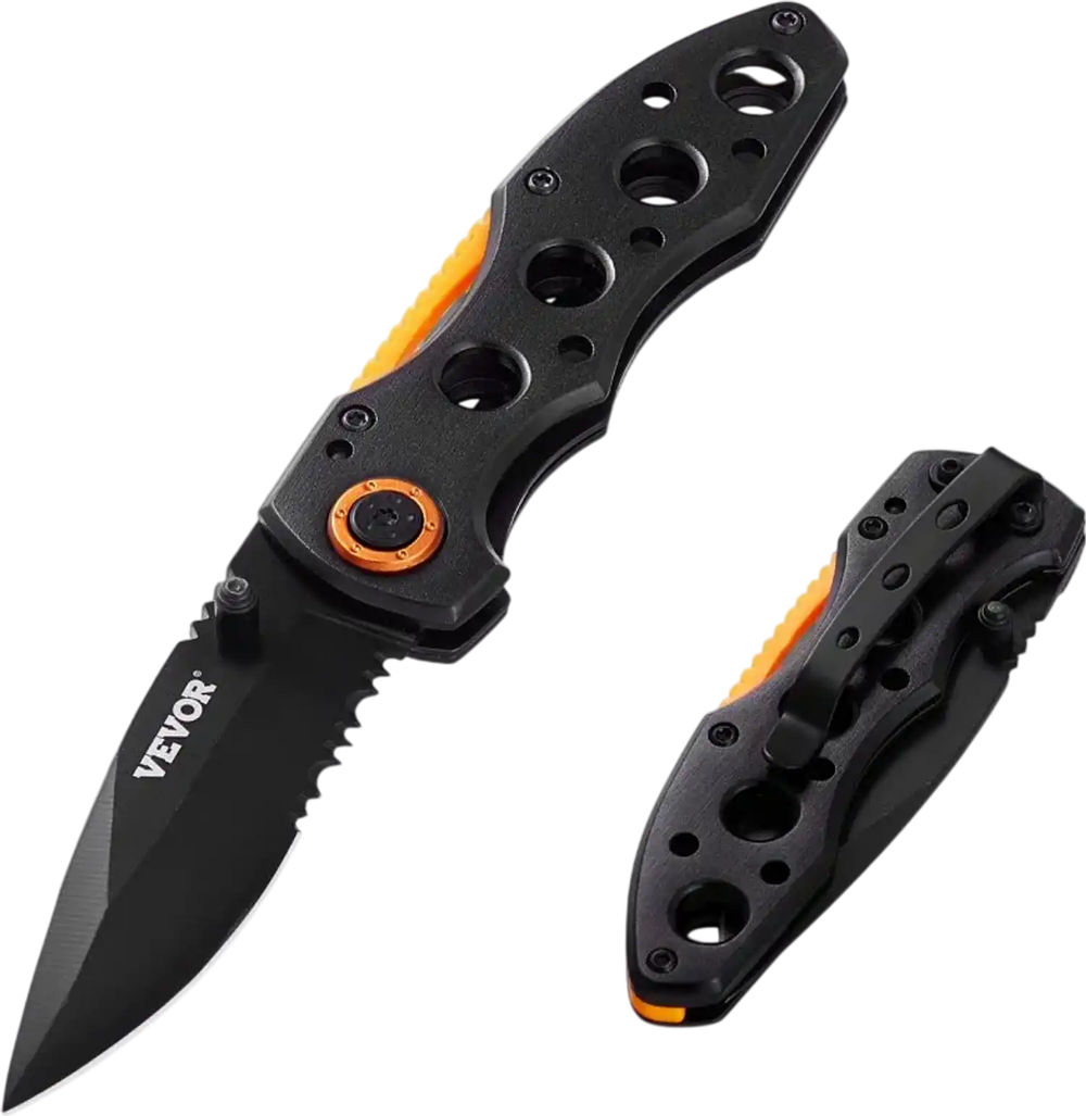 VEVOR Folding Pocket Knife, 3 in/7.6 cm 7Cr17Mov Blade, Aluminum Handle Small EDC Knife with Pocket Clip, Sharp Camping Survival Hiking Knife, 2.8 oz/0.08 kg Easy to Carry for Men Women Self Defense
