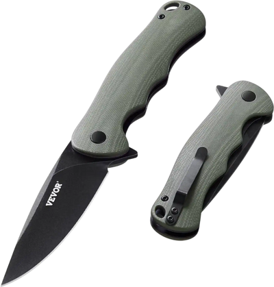 VEVOR Folding Pocket Knife, 3.5 in/8.8 cm D2 Steel Blade, G10 Handle Small EDC Knife with Pocket Clip, Sharp Camping Survival Hiking Knife, 3.84 oz/0.1 kg Easy to Carry for Men Women Self Defense