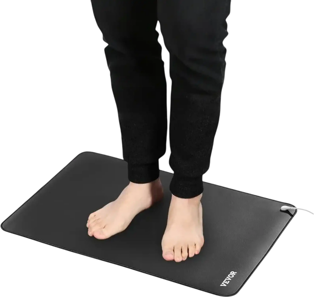 VEVOR Grounding Mat, 24 x 16 in Anti-Slip PU Leather Earthing Mat, with 15 Feet Grounding Cord, Grounding Pad for Feet, Boost Energy, Improve Sleep, Reduce Anxiety at Home Office or Work