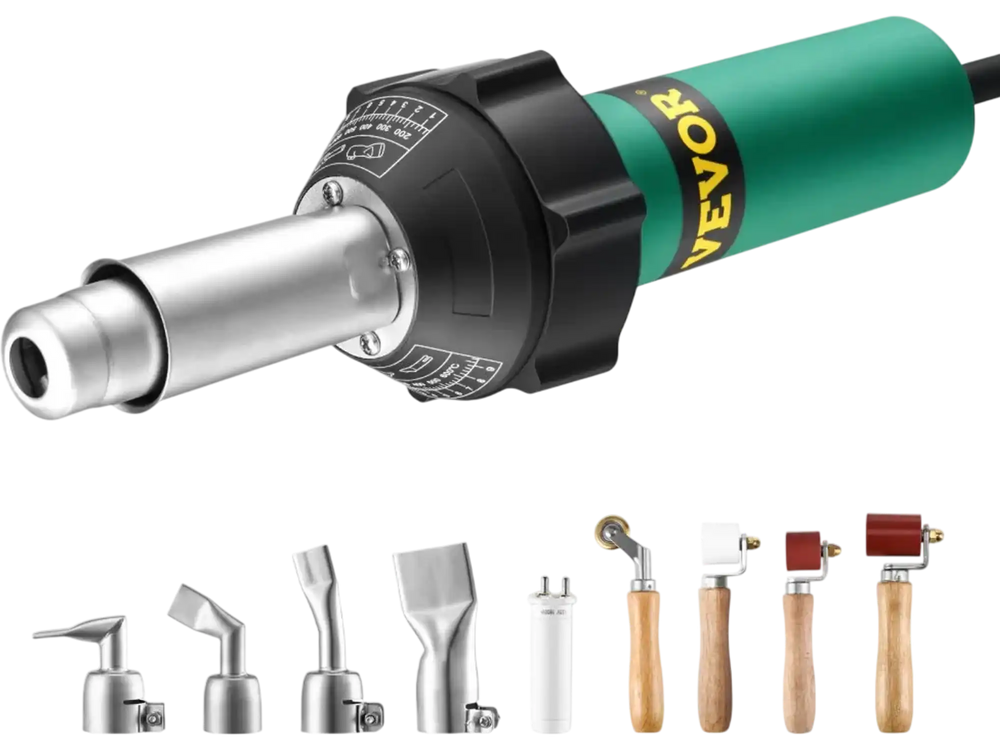 VEVOR Hot Air Plastic Welder, 1600W Hot Air Torch Pistol, 122-1112℉ PVC TPO Vinyl Heat Gun Welding Torch, Plastic Roofing Welding Kit with 9 Accessories- 4 Nozzles & 4 Seam Rollers for PP/PE/PVC Sheet