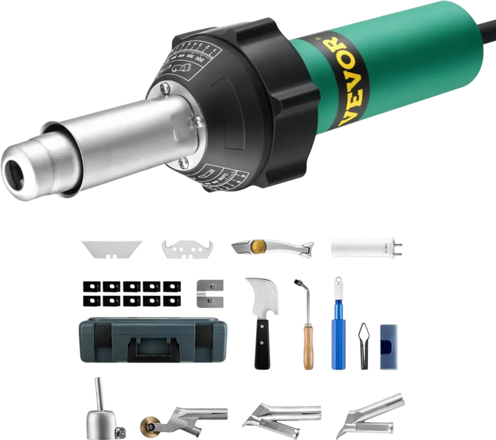 VEVOR Hot Air Plastic Welder, 1600W Hot Air Torch Pistol, 122-1112℉ PVC TPO Vinyl Heat Gun Welding Torch, Plastic Roofing Welding Kit with 14 Accessories- Toolbox, Nozzle, Roller, Blades for PP/PE/PVC