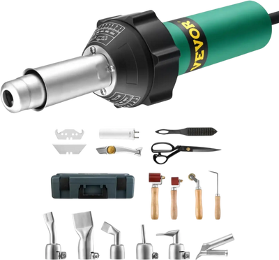 VEVOR Hot Air Plastic Welder, 1600W Hot Air Torch Pistol, 122-1112℉ PVC TPO Vinyl Heat Gun Welding Torch, Plastic Roofing Welding Kit with 17 Accessories- Toolbox, Nozzle, Roller, Blades for PP/PE/PVC