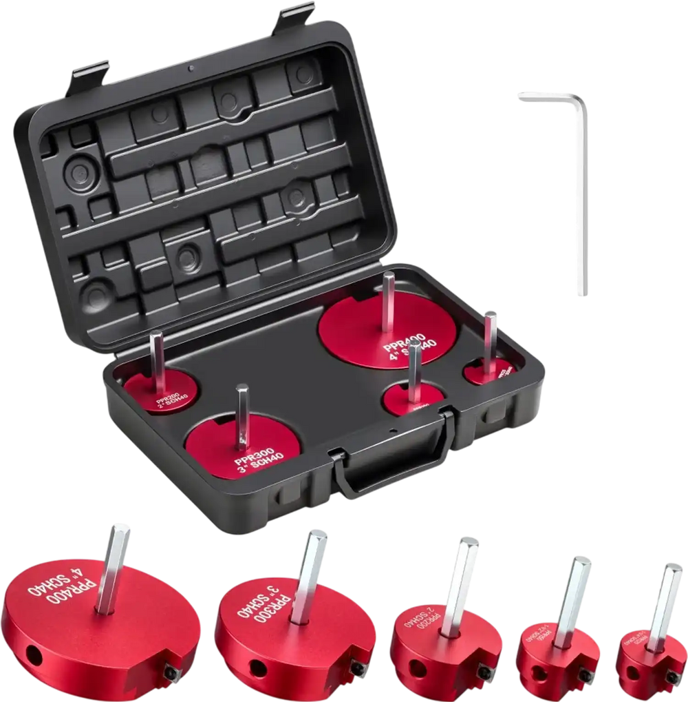 VEVOR PVC Pipe Reamer Kit, 5-Piece, PVC Fitting Socket Saver, Includes 1-1/4", 1-1/2", 2", 3", 4", Compatible with Standard 1/2" Drills, Plumbing Tool Kit for SCH40 ABS CPVC Vent Drain Water Pipes