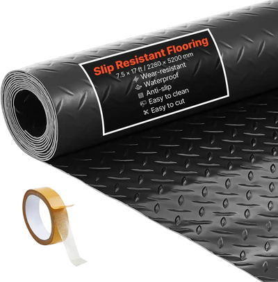 Vevor Garage Flooring Roll 7.5' x 17' PVC Diamond Plate Floor Mat Black New