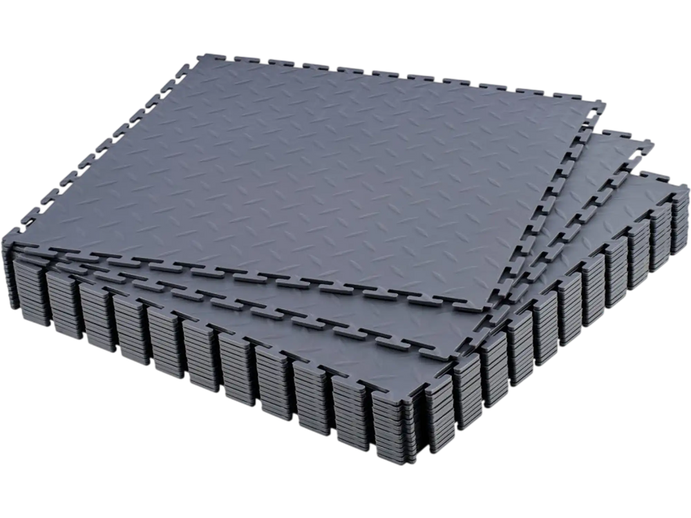 VEVOR Garage Floor Tiles Interlocking, 16 Pack 20.2 x 20.2 x 0.2 in Interlocking Modular Garage Flooring Tiles, Diamond Plate Slip-Resistant PVC Mats for Workshop,Warehouse,Tool Room, Graphite Gray