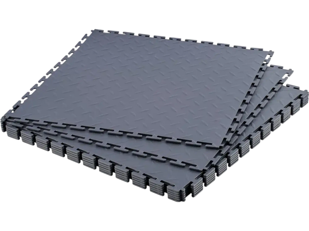 VEVOR Garage Floor Tiles Interlocking, 8 Pack 20.2 x 20.2 x 0.2 in Interlocking Modular Garage Flooring Tiles, Diamond Plate Slip-Resistant PVC Mats for Workshop,Warehouse,Tool Room, Graphite Gray