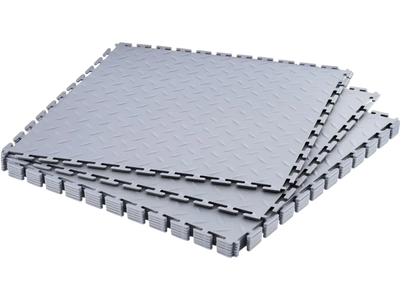 Vevor Garage Floor Tiles Interlocking PVC Diamond Plate Slip-Resistant Silver 8-Pack New