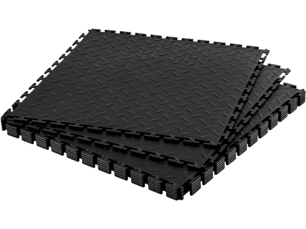 VEVOR Garage Floor Tiles Interlocking, 8 Pack 20.2 x 20.2 x 0.2 in Interlocking Modular Garage Flooring Tiles, Diamond Plate Slip-Resistant PVC Mats for Workshop,Warehouse,Tool Room, Black