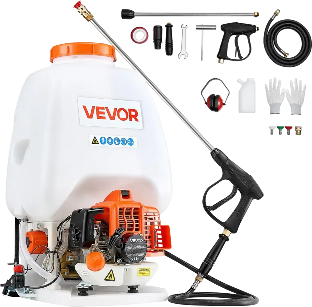 VEVOR Gas Powered Backpack Sprayer, 26.5CC 0.9HP Engine, Garden Sprayer with 6.5 Gallon Tank, Large Area Coverage, Lawn Spraying Machine with 24 in Wand & Nozzles for Efficient Gardening & Farming